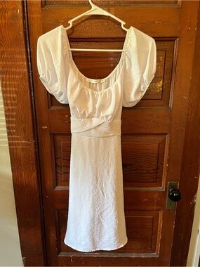 Altar'd State White Puff-Sleeve Midi Dress